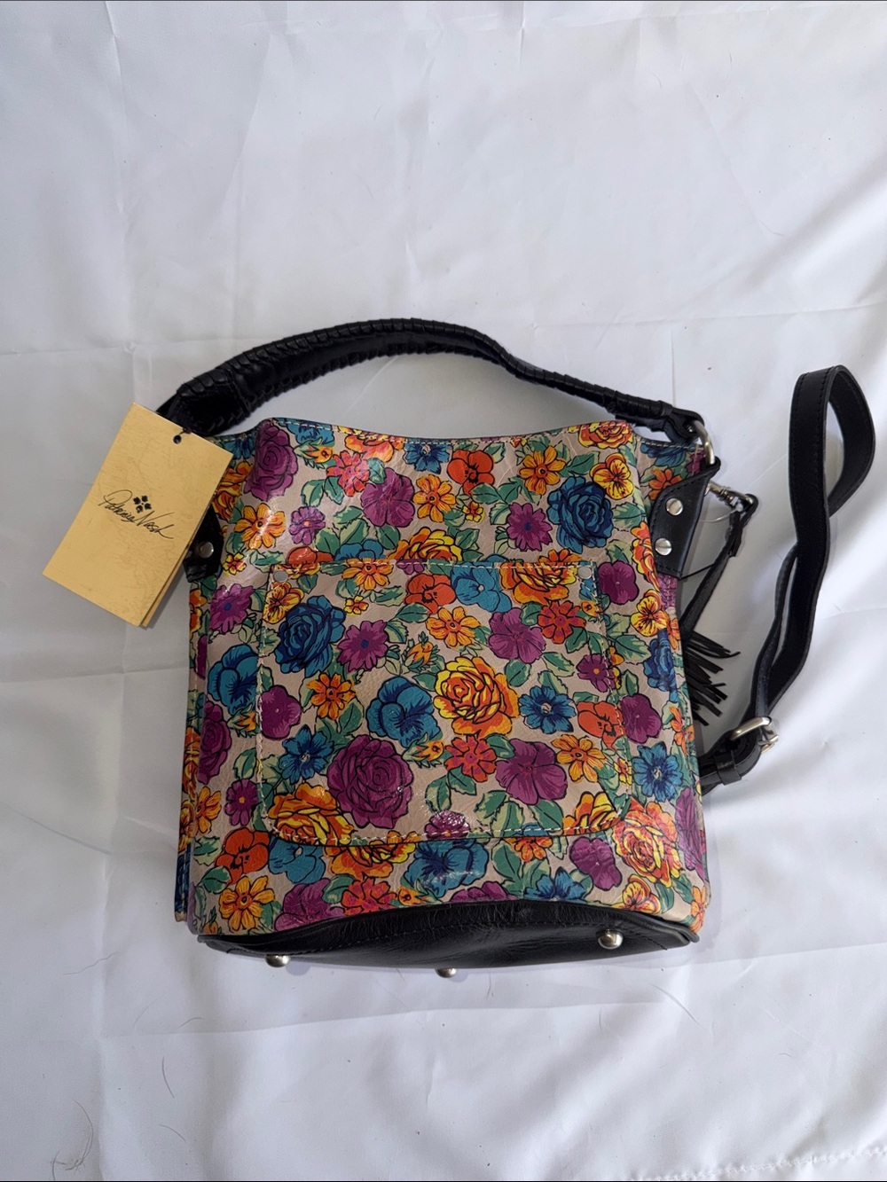 Patricia Nash Multicolor Floral Crossbody Bag with Black Trim